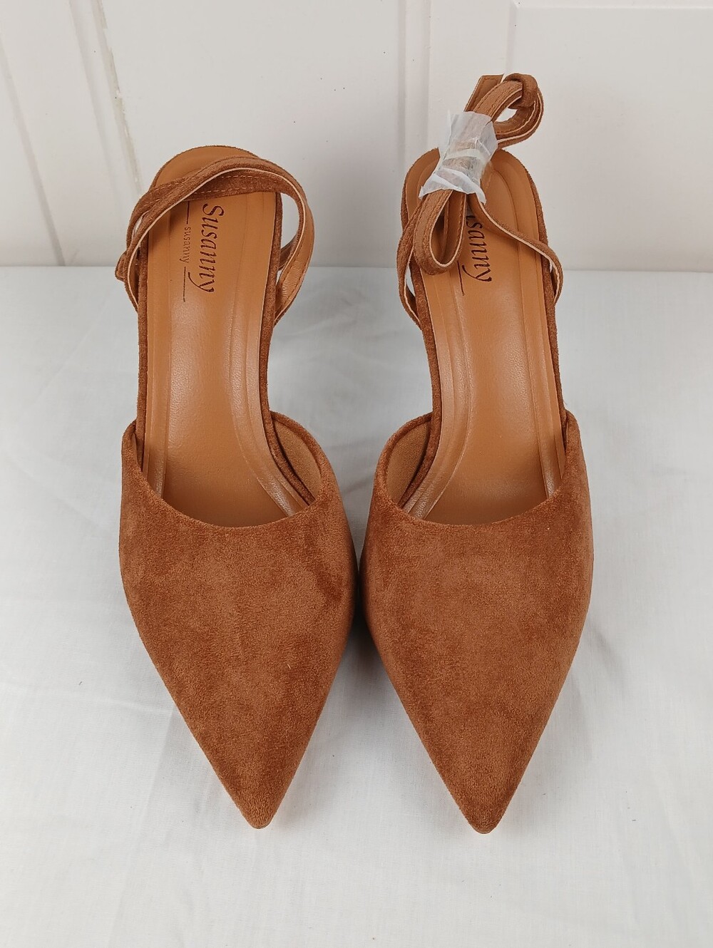 Brown Suede Pointed Toe Slingback Heels